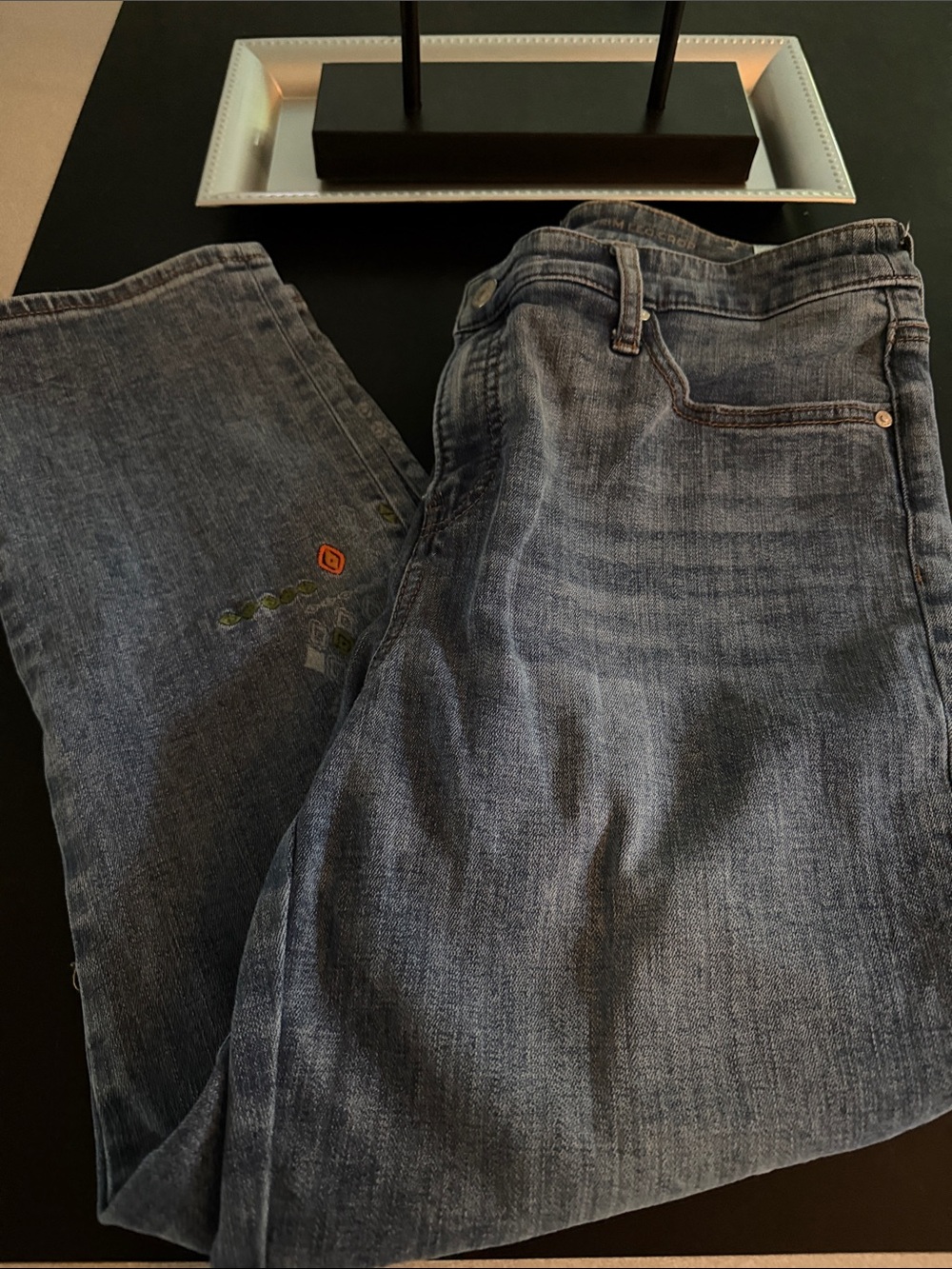 Blue Denim Jeans with Subtle Embroidery